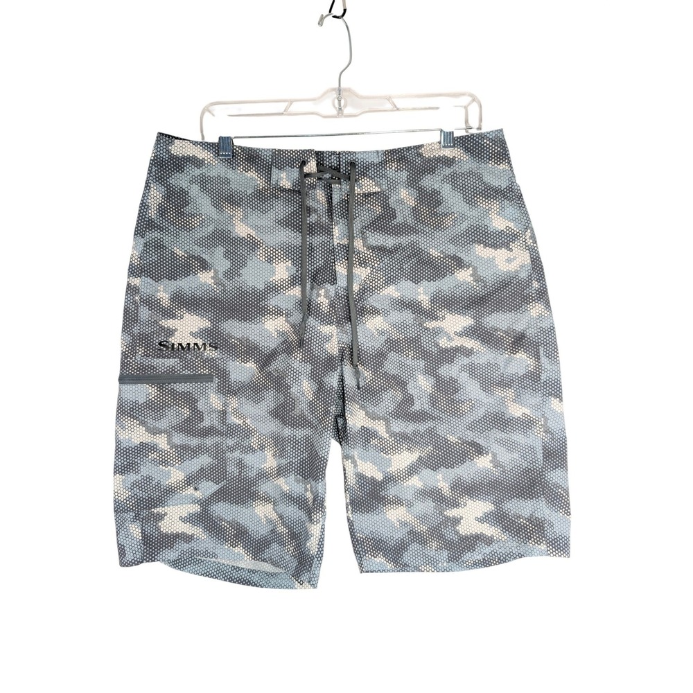Simms SolarFlex Board Shorts Mens 34 Blue Grey Camo Fishing Performance